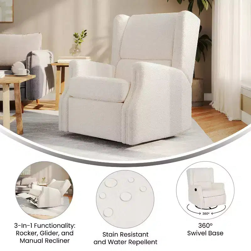 Fauteuil Inclinable Glider Manuel Emma et Oliver avec Pivotement à 360 Degrés, Fauteuil Inclinable à Dossier Ailé Parfait pour le Salon, la Chambre ou la Chambre de Bébé