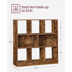 VASAGLE Bibliothèque 8 casiers, Étagère de Rangement Modulable, Meuble de Rangement, Étagère d'Exposition, Meuble de Rangement pour Bureau