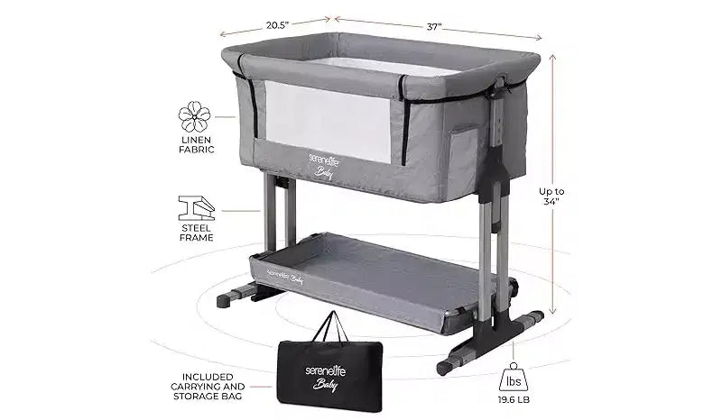 Lit de bébé portable 3-en-1 SereneLife - Hauteur réglable, nacelle amovible et berceau à bascule pour nouveau-nés et tout-petits