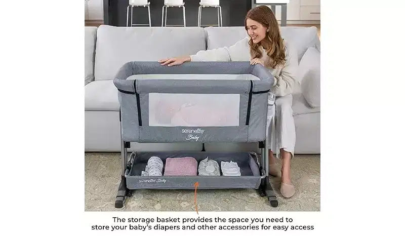 Lit de bébé portable 3-en-1 SereneLife - Hauteur réglable, nacelle amovible et berceau à bascule pour nouveau-nés et tout-petits