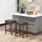 Costway Lot de 2 tabourets de bar rembourrés de 24 po avec repose-pieds, cadre en bois d'hévéa, forme de selle, brun/gris