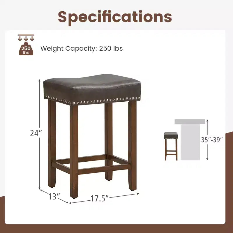 Costway Lot de 2 tabourets de bar rembourrés de 24 po avec repose-pieds, cadre en bois d'hévéa, forme de selle, brun/gris
