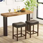 Costway Lot de 2 tabourets de bar rembourrés de 24 po avec repose-pieds, cadre en bois d'hévéa, forme de selle, brun/gris