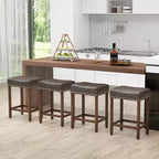 Costway Lot de 2 tabourets de bar rembourrés de 24 po avec repose-pieds, cadre en bois d'hévéa, forme de selle, brun/gris