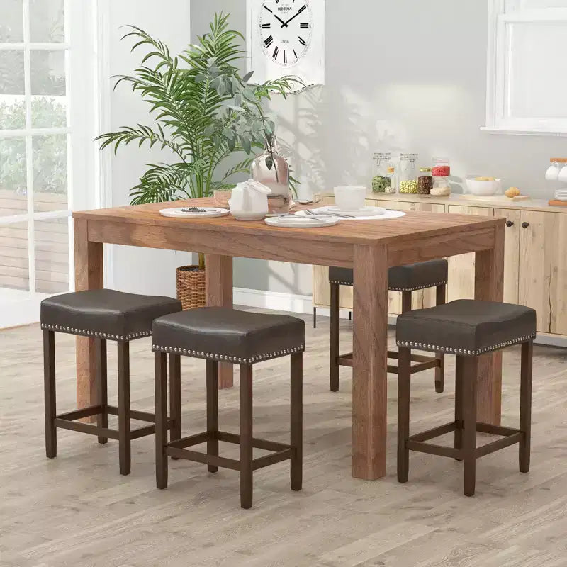 Costway Lot de 2 tabourets de bar rembourrés de 24 po avec repose-pieds, cadre en bois d'hévéa, forme de selle, brun/gris