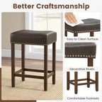 Costway Lot de 2 tabourets de bar rembourrés de 24 po avec repose-pieds, cadre en bois d'hévéa, forme de selle, brun/gris