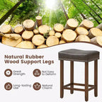 Costway Lot de 2 tabourets de bar rembourrés de 24 po avec repose-pieds, cadre en bois d'hévéa, forme de selle, brun/gris