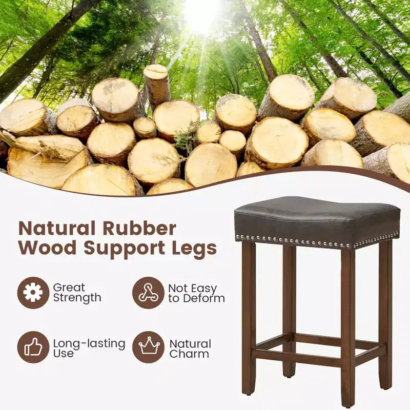 Costway Lot de 2 tabourets de bar rembourrés de 24 po avec repose-pieds, cadre en bois d'hévéa, forme de selle, brun/gris