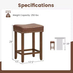 Costway Lot de 2 tabourets de bar rembourrés de 24 po avec repose-pieds, cadre en bois d'hévéa, forme de selle, brun/gris