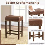 Costway Lot de 2 tabourets de bar rembourrés de 24 po avec repose-pieds, cadre en bois d'hévéa, forme de selle, brun/gris