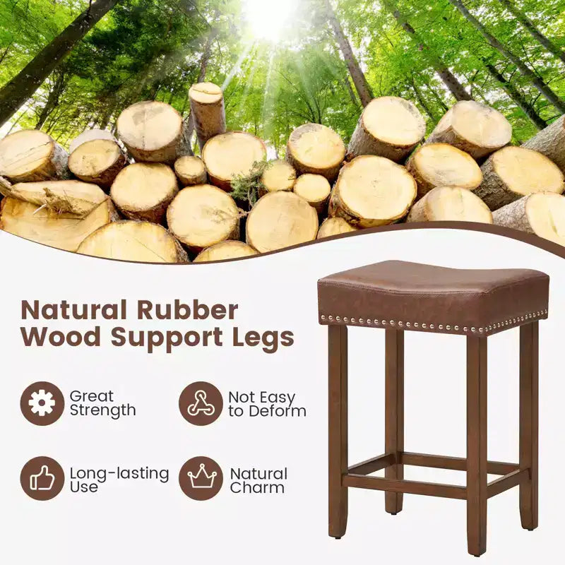 Costway Lot de 2 tabourets de bar rembourrés de 24 po avec repose-pieds, cadre en bois d'hévéa, forme de selle, brun/gris