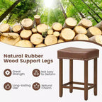 Costway Lot de 2 tabourets de bar rembourrés de 24 po avec repose-pieds, cadre en bois d'hévéa, forme de selle, brun/gris