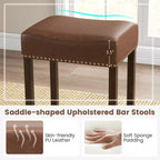 Costway Lot de 2 tabourets de bar rembourrés de 24 po avec repose-pieds, cadre en bois d'hévéa, forme de selle, brun/gris