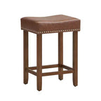 Costway Lot de 2 tabourets de bar rembourrés de 24 po avec repose-pieds, cadre en bois d'hévéa, forme de selle, brun/gris