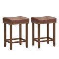 Costway 24 Upholstered Bar Stools Set of 2 with Footrests Rubberwood Frame Saddle-shaped Brown/Gray