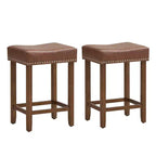 Costway 24 Upholstered Bar Stools Set of 2 with Footrests Rubberwood Frame Saddle-shaped Brown/Gray