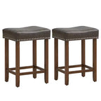 Costway Lot de 2 tabourets de bar rembourrés de 24 po avec repose-pieds, cadre en bois d'hévéa, forme de selle, brun/gris