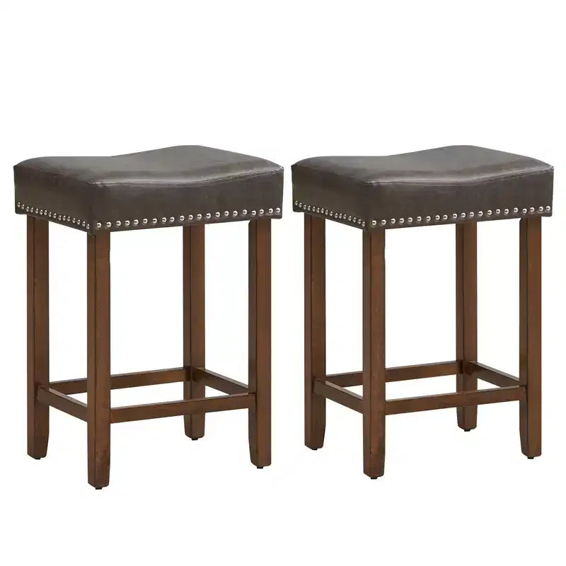 Costway Lot de 2 tabourets de bar rembourrés de 24 po avec repose-pieds, cadre en bois d'hévéa, forme de selle, brun/gris