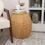 happimess Colt 17 Tabouret de rangement en jacinthe tissée à la main avec couvercle, style bohème côtier, naturel
