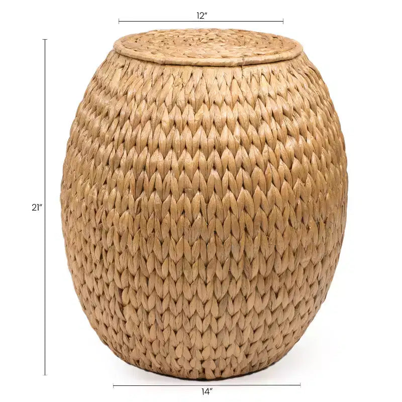 happimess Colt 17 Tabouret de rangement en jacinthe tissée à la main avec couvercle, style bohème côtier, naturel
