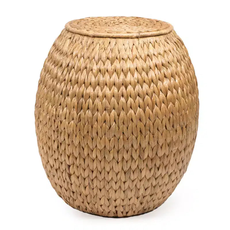 happimess Colt 17 Tabouret de rangement en jacinthe tissée à la main avec couvercle, style bohème côtier, naturel