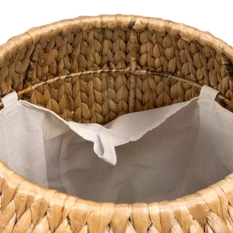 happimess Colt 17 Tabouret de rangement en jacinthe tissée à la main avec couvercle, style bohème côtier, naturel