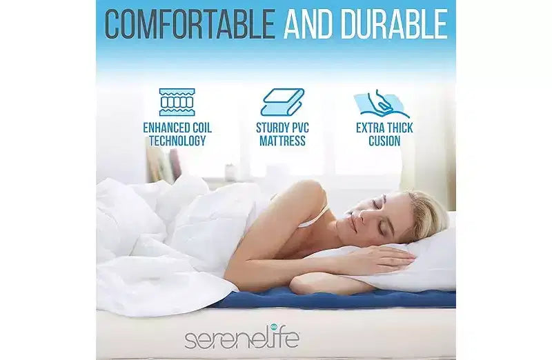 Matelas Gonflable SereneLife EZ-Bed avec Cadre – Lit de Camp de Luxe Auto-Gonflant pour Invités avec Valise à roulettes