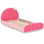 Lit plateforme une place pour enfant Costway avec tête et pied de lit roses