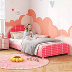 Lit plateforme une place pour enfant Costway avec tête et pied de lit roses