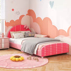 Lit plateforme une place pour enfant Costway avec tête et pied de lit roses