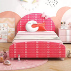 Lit plateforme une place pour enfant Costway avec tête et pied de lit roses
