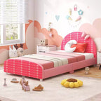 Lit plateforme une place pour enfant Costway avec tête et pied de lit roses