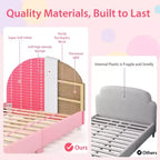 Lit plateforme une place pour enfant Costway avec tête et pied de lit roses