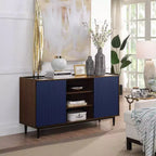 Duane 59.05 Buffet moderne à 7 étagères latérales nervurées - Manhattan Comfort