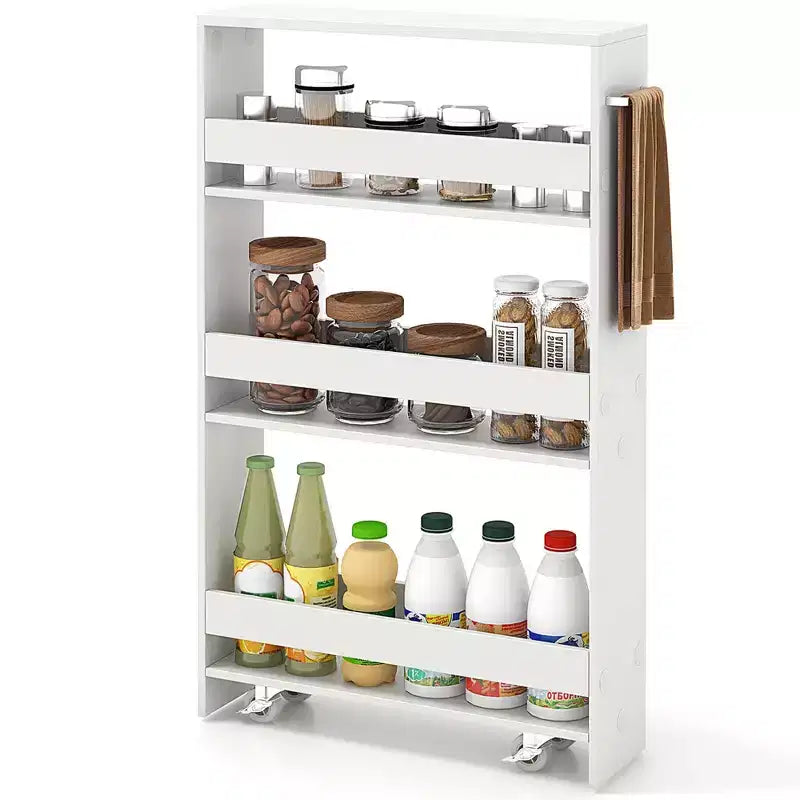 Costway 4-Tier Slim Storage Cart with Open Shelves Rolling Kitchen Cart on Wheels Narrow Black/Grey/White