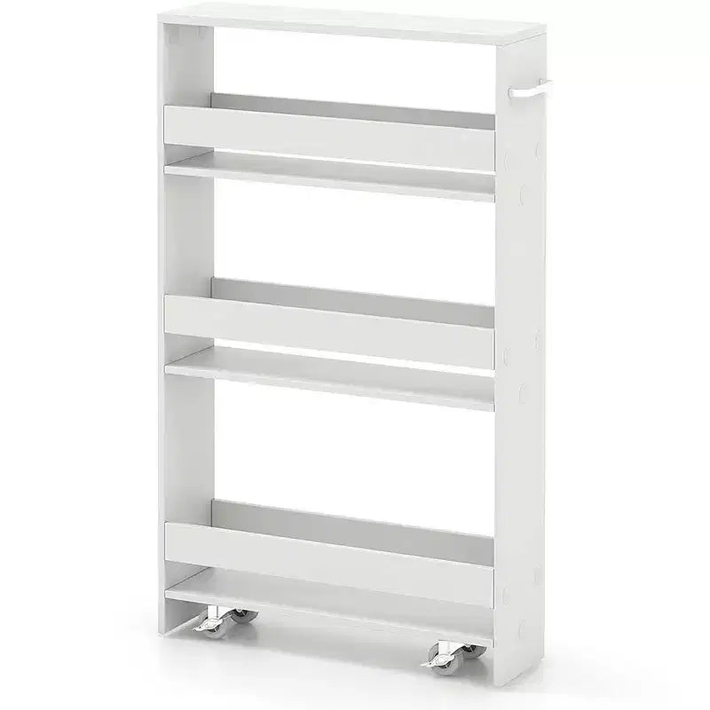 Chariot de rangement mince Costway à 4 niveaux avec étagères ouvertes, chariot de cuisine roulant sur roulettes étroit noir/gris/blanc