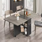 Table à manger pliante Garvee avec 2 étagères de rangement, abattants, 6 roulettes, table multifonction extensible pour cuisine, chambre, salon