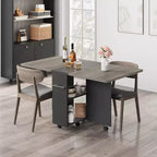 Table à manger pliante Garvee avec 2 étagères de rangement, abattants, 6 roulettes, table multifonction extensible pour cuisine, chambre, salon