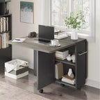 Table à manger pliante Garvee avec 2 étagères de rangement, abattants, 6 roulettes, table multifonction extensible pour cuisine, chambre, salon