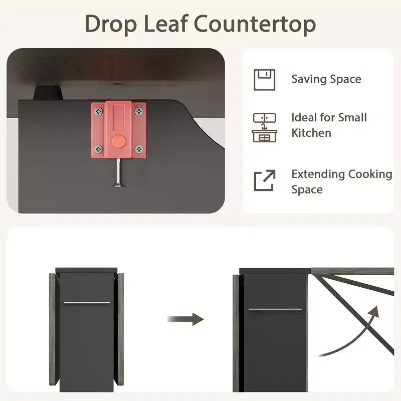 Table à manger pliante Garvee avec 2 étagères de rangement, abattants, 6 roulettes, table multifonction extensible pour cuisine, chambre, salon