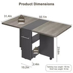 Table à manger pliante Garvee avec 2 étagères de rangement, abattants, 6 roulettes, table multifonction extensible pour cuisine, chambre, salon