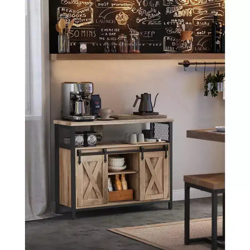 Meuble de rangement VASAGLE, buffet bas, avec 2 portes coulissantes de style grange, étagères réglables