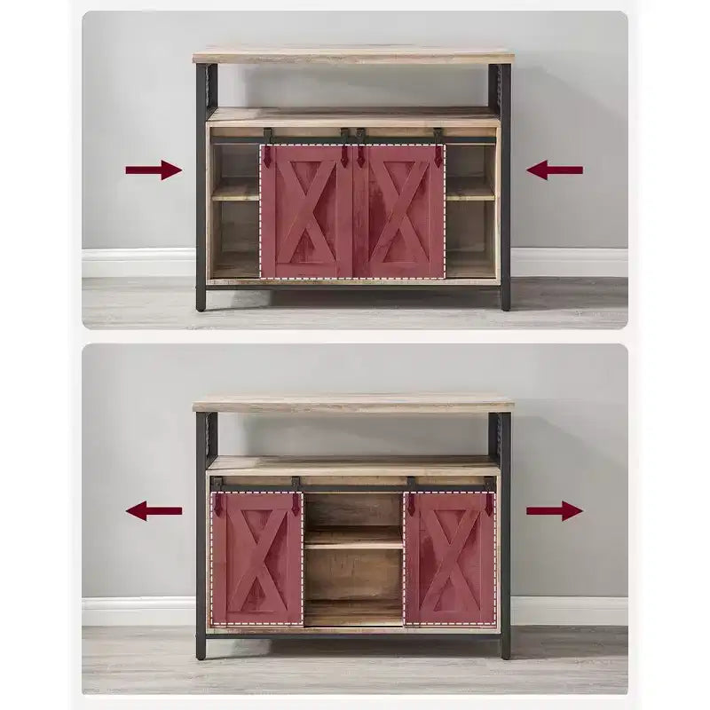 Meuble de rangement VASAGLE, buffet bas, avec 2 portes coulissantes de style grange, étagères réglables