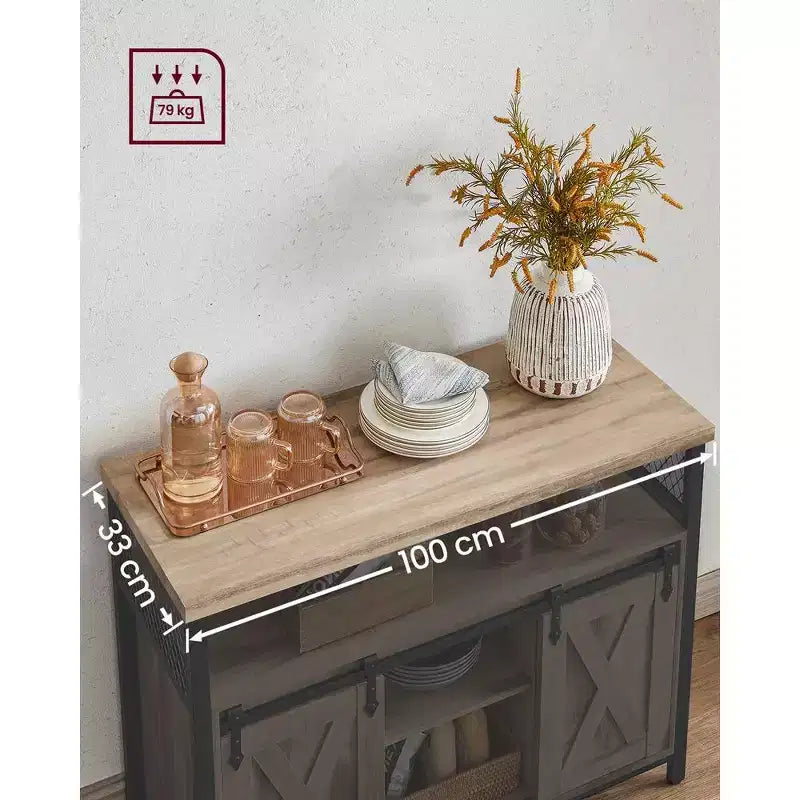 Meuble de rangement VASAGLE, buffet bas, avec 2 portes coulissantes de style grange, étagères réglables