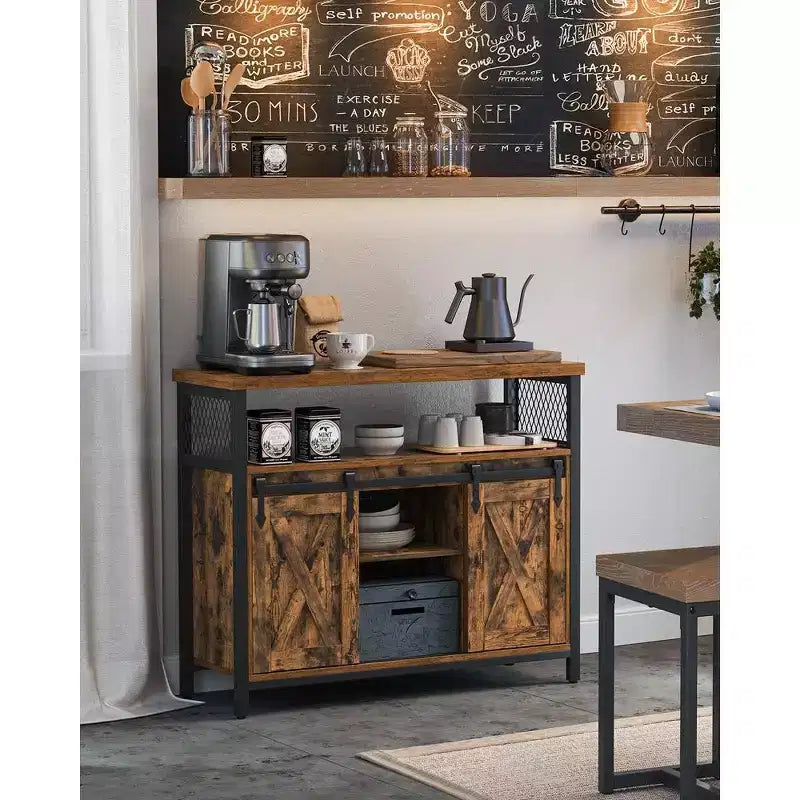 Meuble de rangement VASAGLE, buffet bas, avec 2 portes coulissantes de style grange, étagères réglables