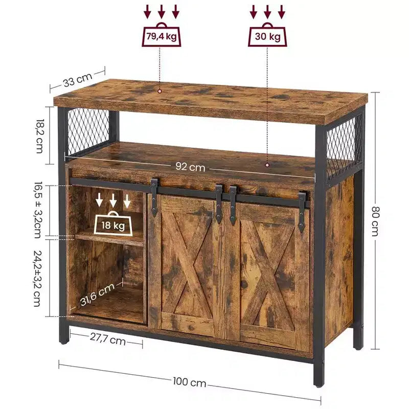 Meuble de rangement VASAGLE, buffet bas, avec 2 portes coulissantes de style grange, étagères réglables
