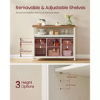 Meuble de rangement VASAGLE, buffet bas, avec 2 portes coulissantes de style grange, étagères réglables