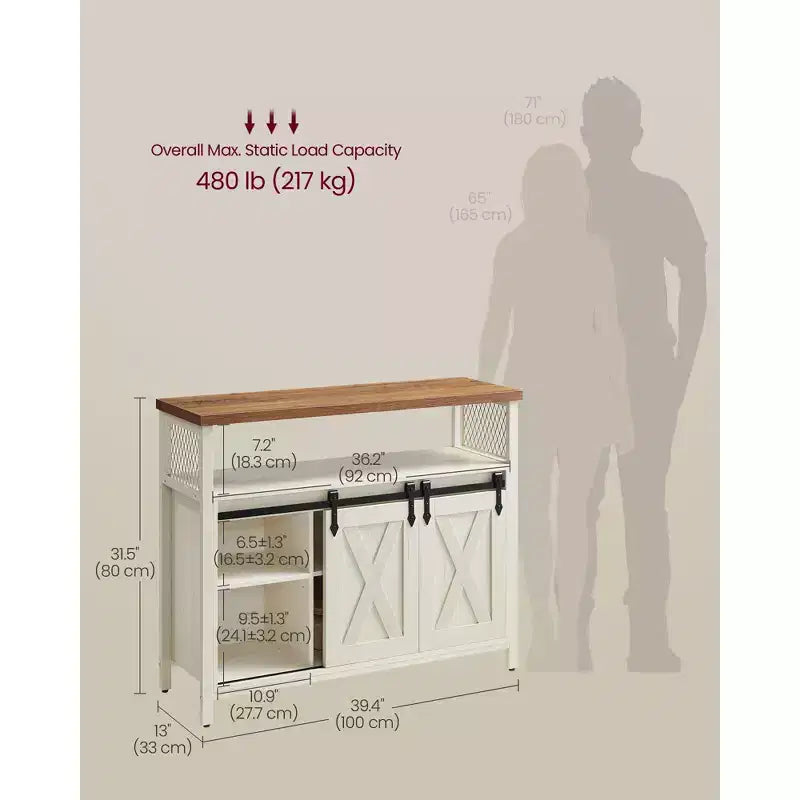 Meuble de rangement VASAGLE, buffet bas, avec 2 portes coulissantes de style grange, étagères réglables