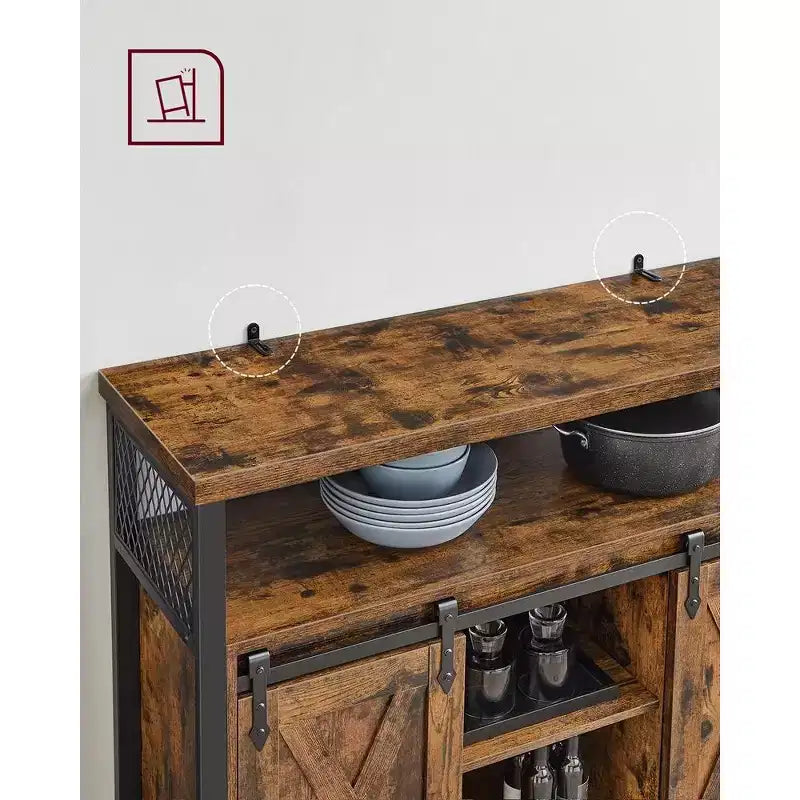 Meuble de rangement VASAGLE, buffet bas, avec 2 portes coulissantes de style grange, étagères réglables