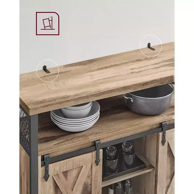 Meuble de rangement VASAGLE, buffet bas, avec 2 portes coulissantes de style grange, étagères réglables